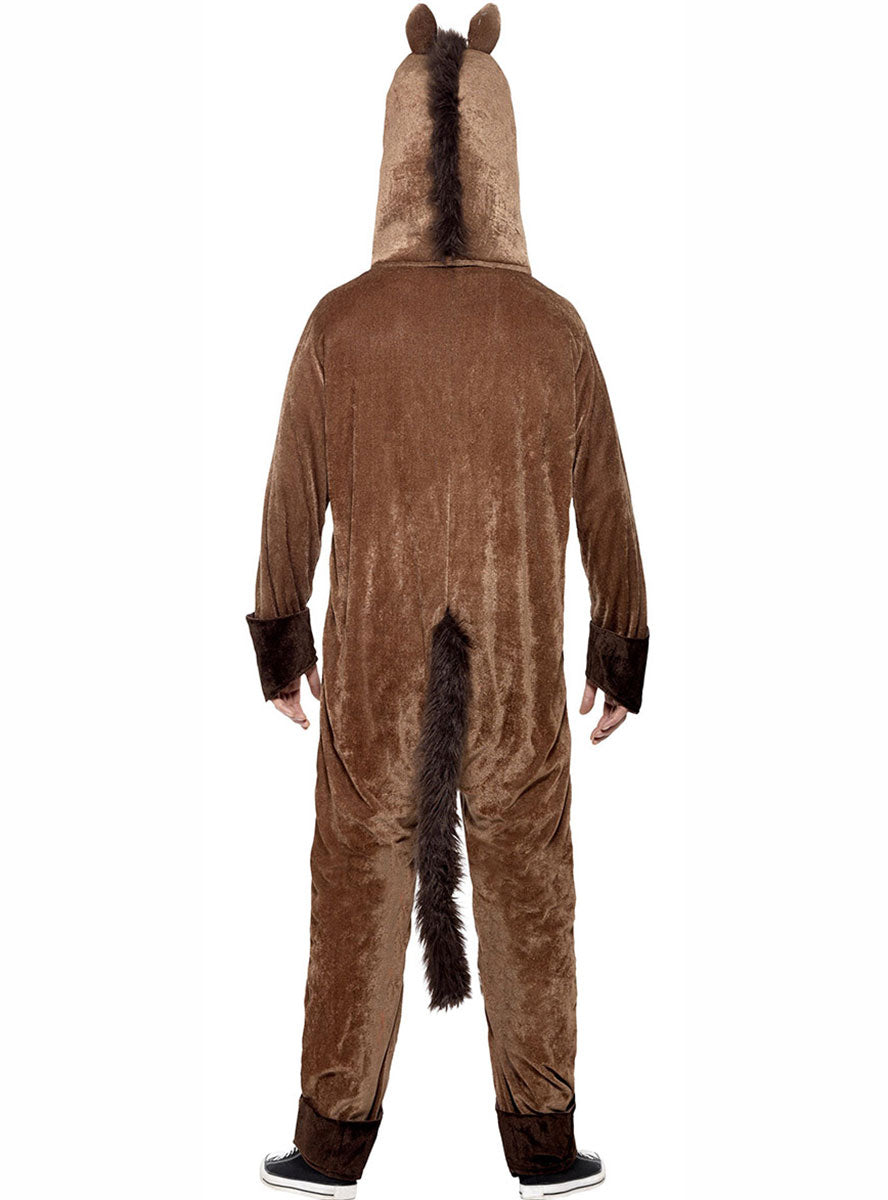 Image of Big Brown Horse Mens Animal Onesie Costume - Back View