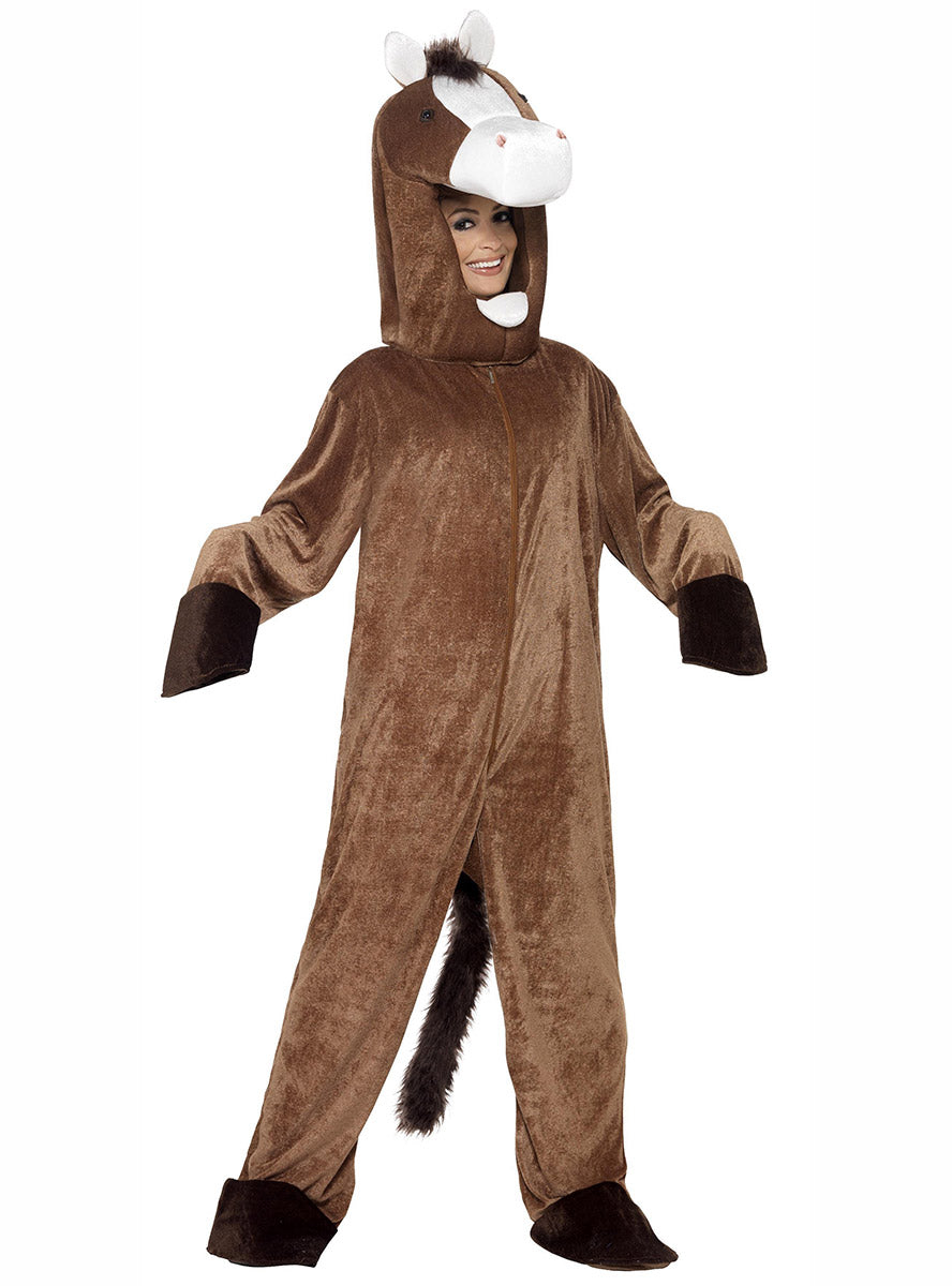 Big Brown Horse Womens Animal Onesie Costume - Front View
