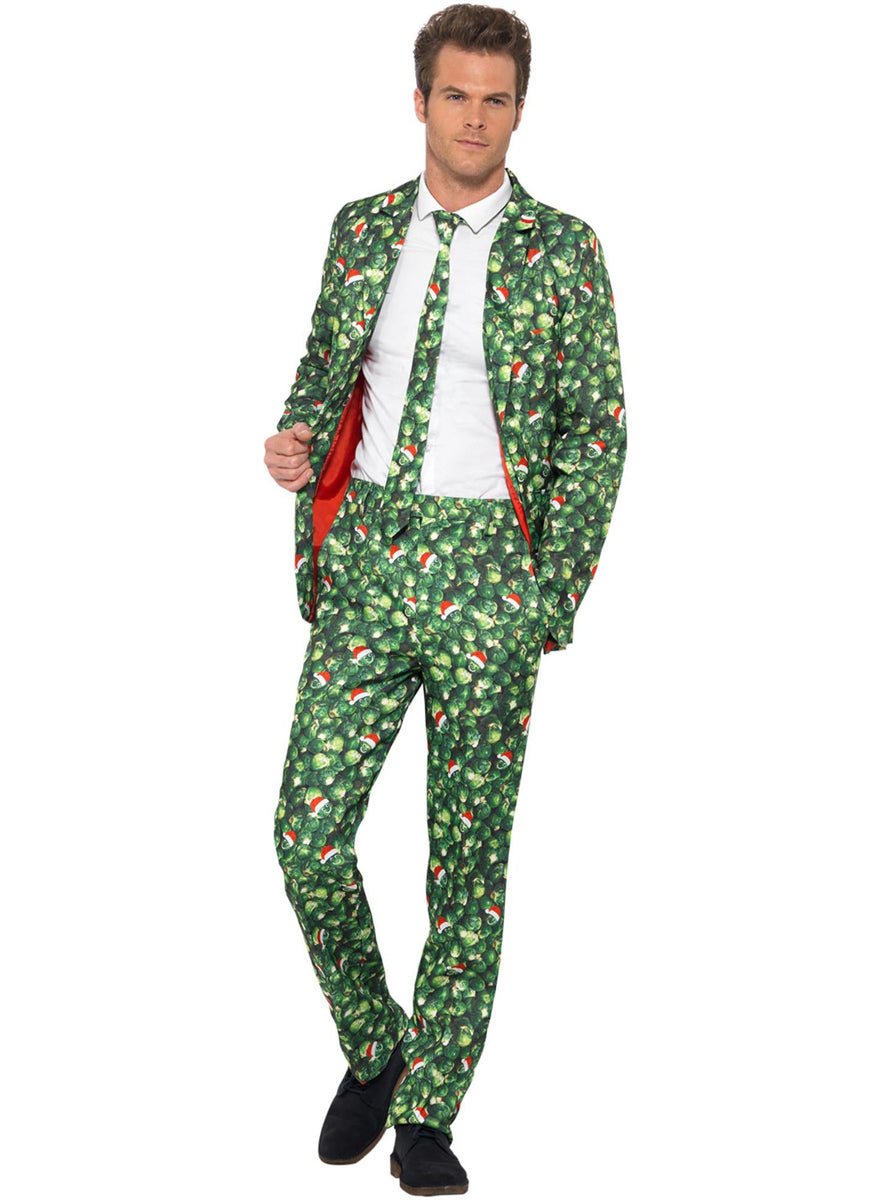 Mens Christmas Brussel Sprouts Funny Costume Suit - Front Image