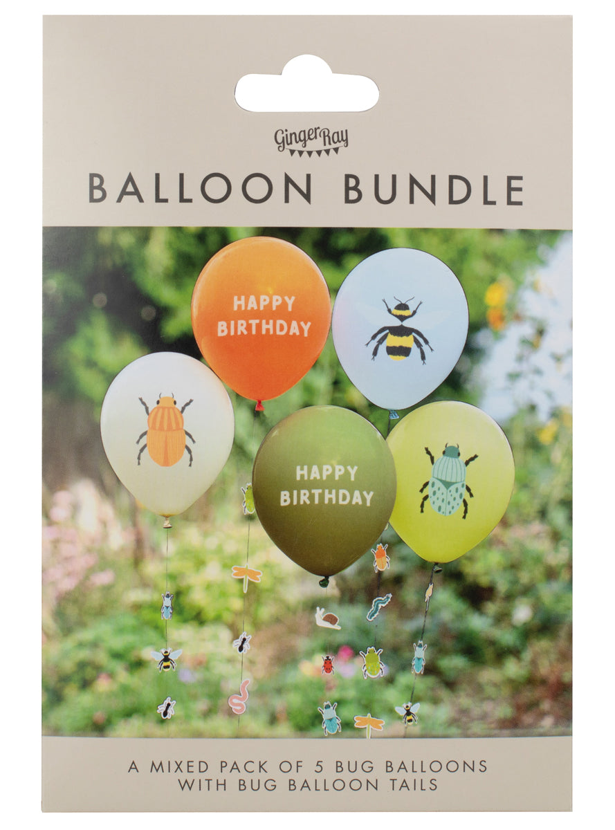 Bugging Out 5 Pack 30cm Latex Birthday Balloon Pack - Packaging Image