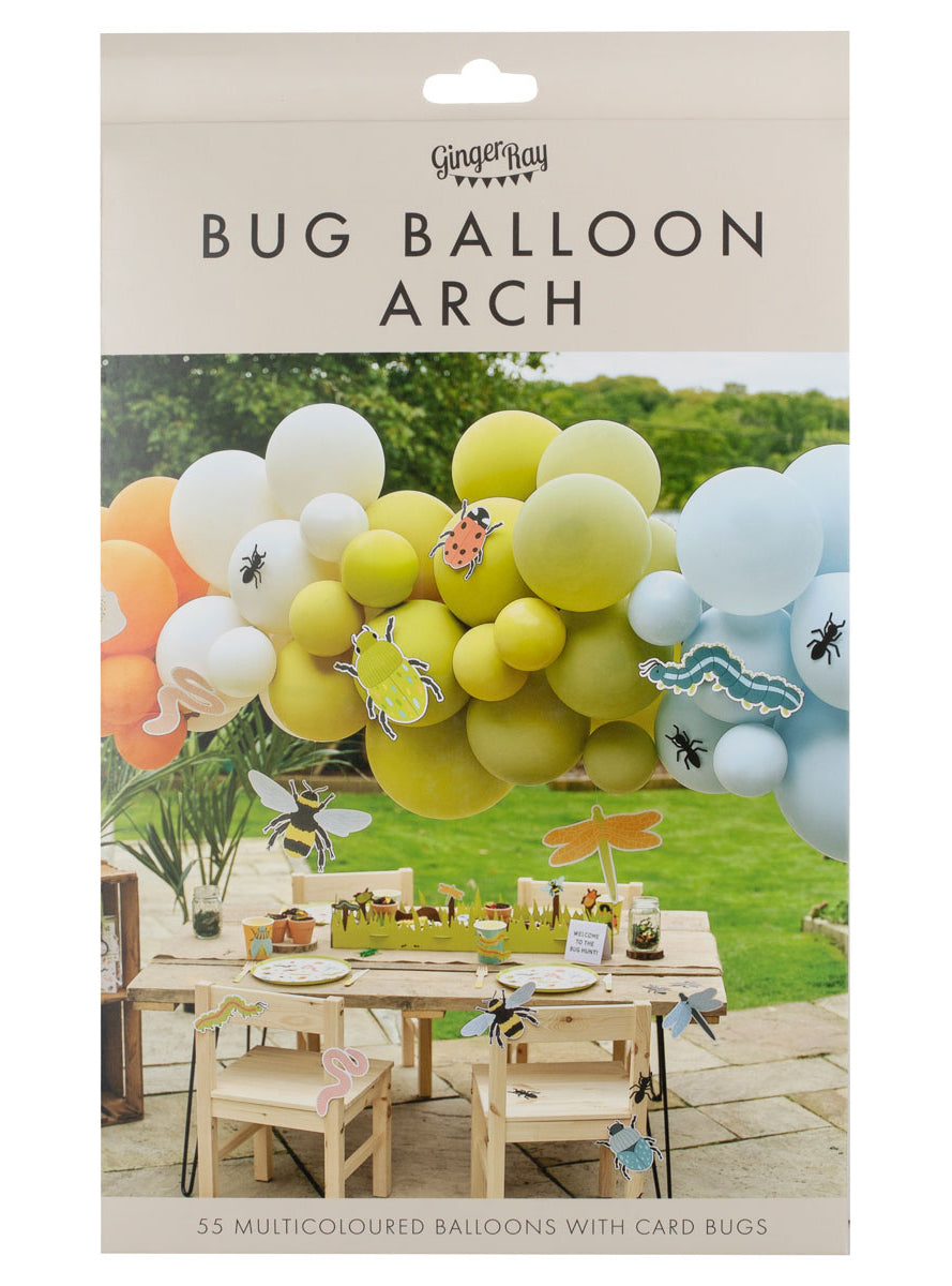 Bugging Out 55 Piece Orange Blue Green And Cream Balloon Arch Kit - Packaging Image