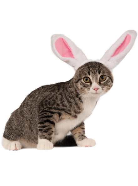 White and Pink Plush Bunny Ears Cat Pet Headband - Main Image