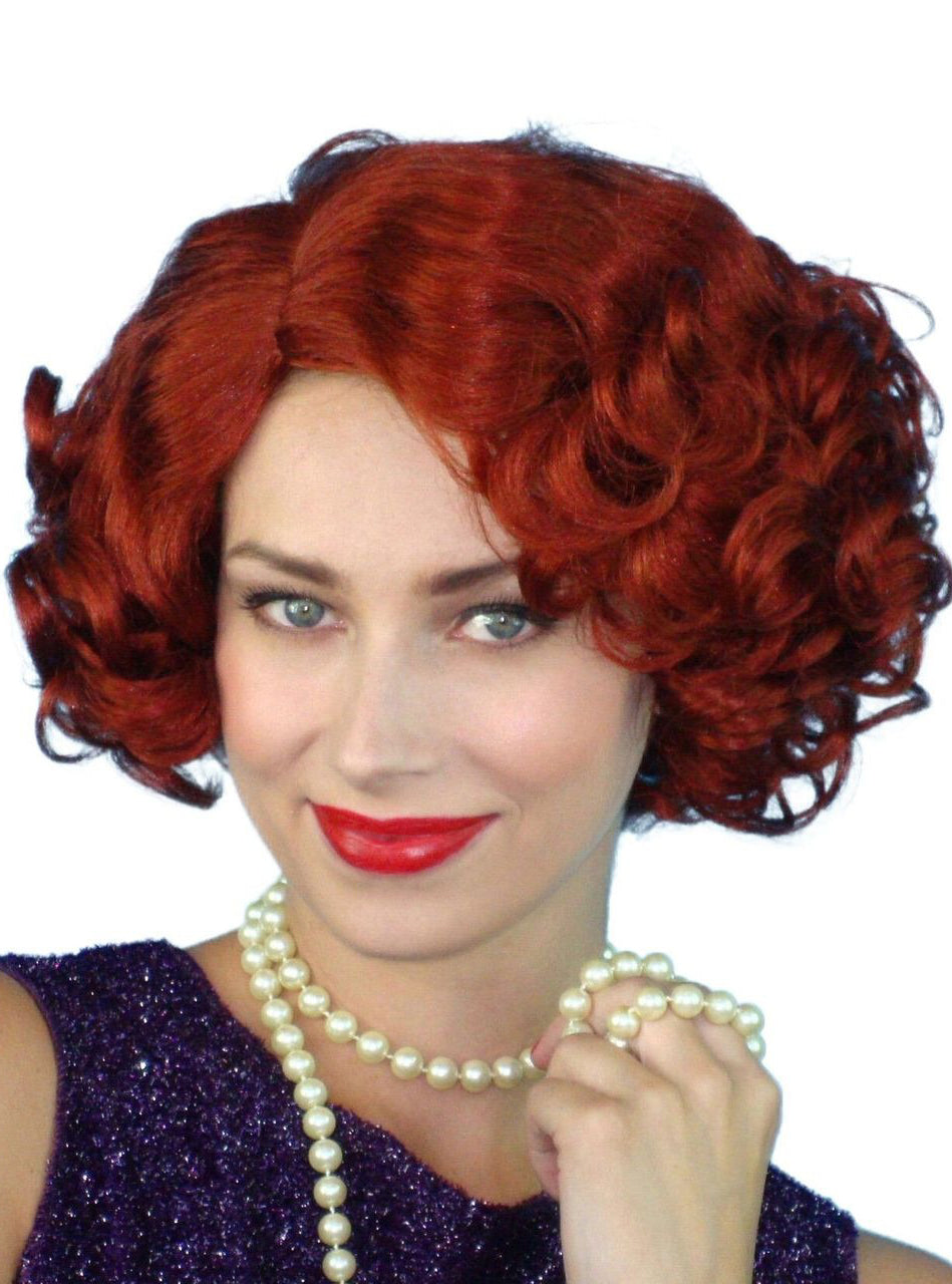 Womens Short Auburn Curly Cabaret Costume Wig