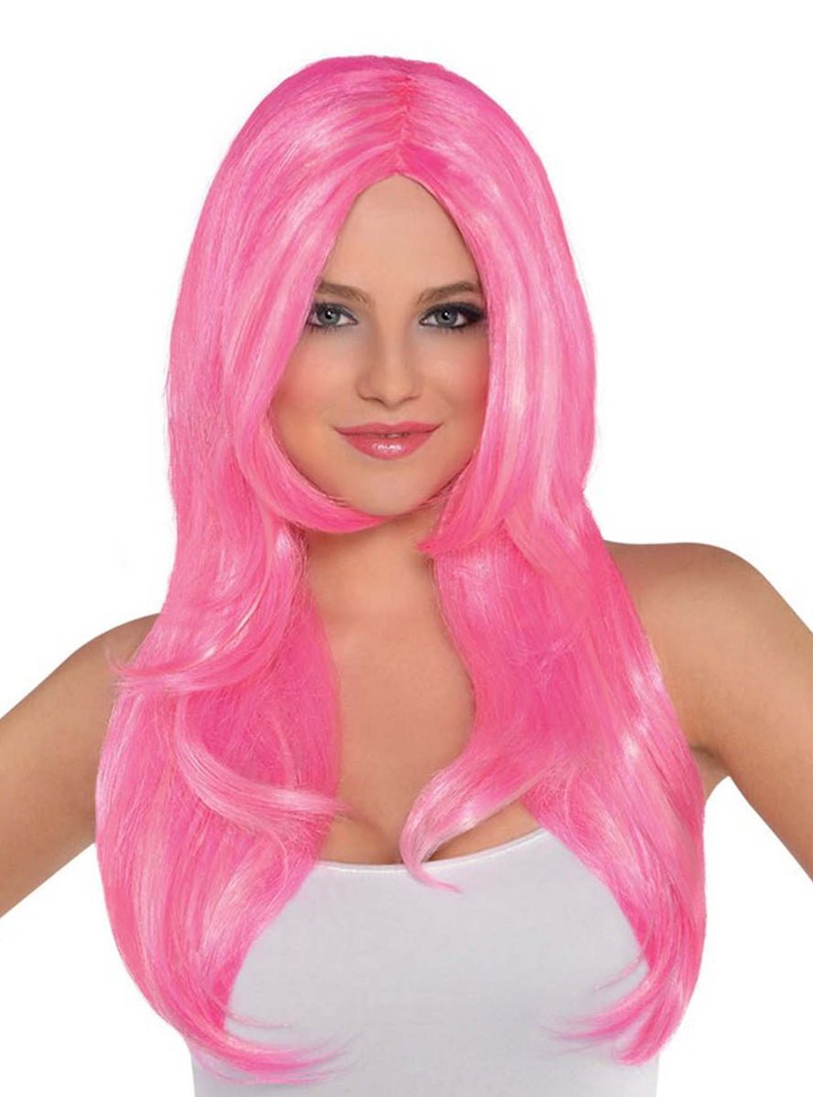 Long Candy Pink Womens Costume Wig - Main Image