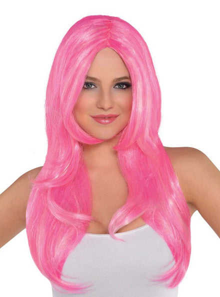 Long Candy Pink Womens Costume Wig - Main Image