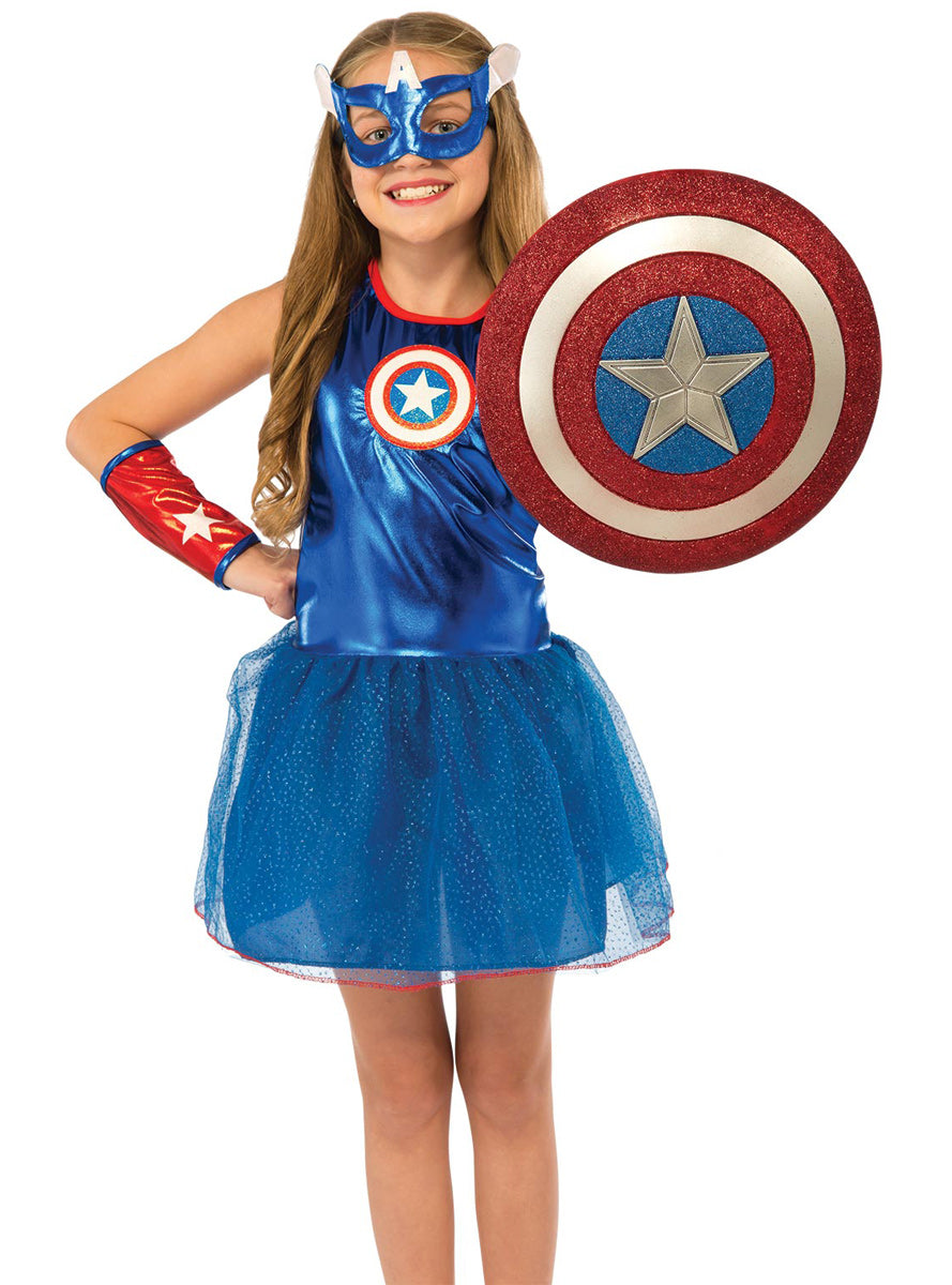 Girls Captain America Blue Superhero Tutu Costume - Close Image 2