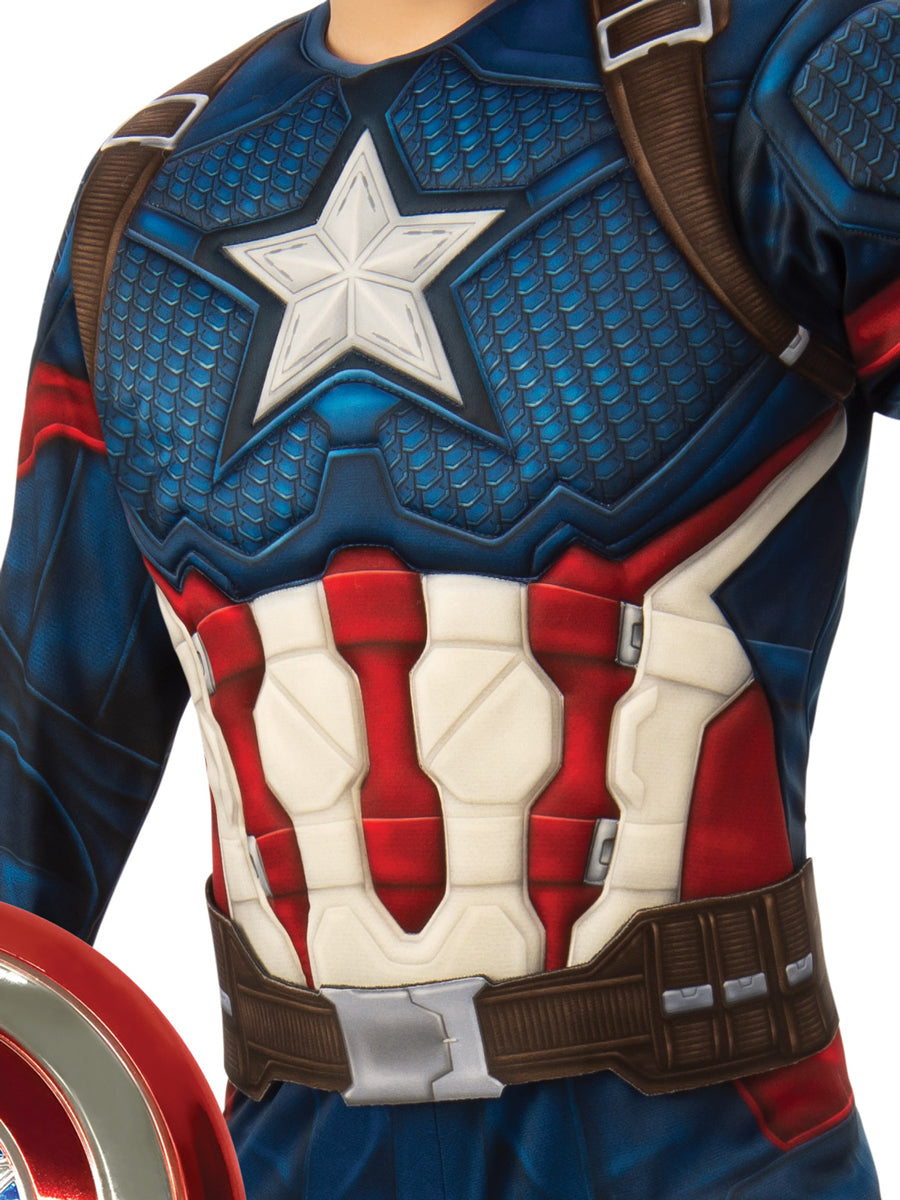 Premium Boys Captain America Muscle Chest Superhero Costume With Shield - Close Image