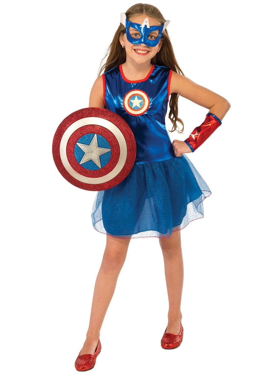 Toddler Girls Blue Captain America Superhero Costume - Main Image