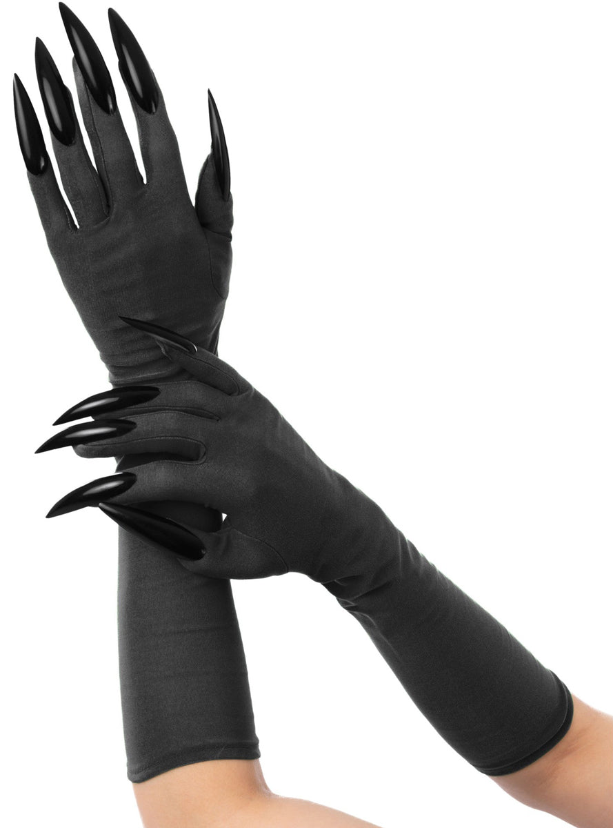 Long Black Cat Claw Costume Gloves for Women with Nails - Main Image