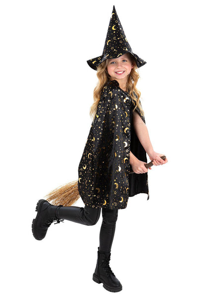 Girls halloween witch cape and hat costume set - Main image