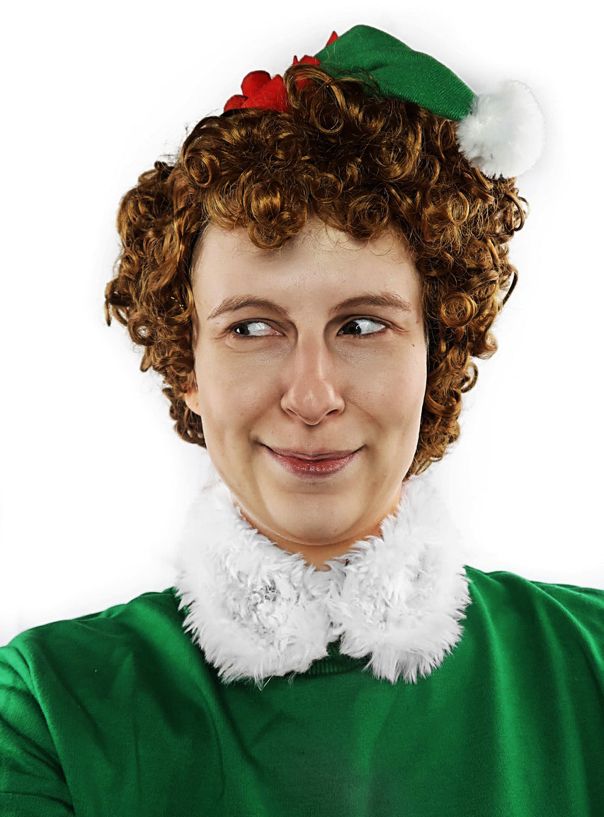 Cheeky Elf Adults Short Brown Curly Costume Wig - Alternative Image 2
