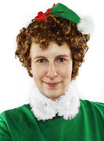 Cheeky Elf Adults Short Brown Curly Costume Wig - Main Image