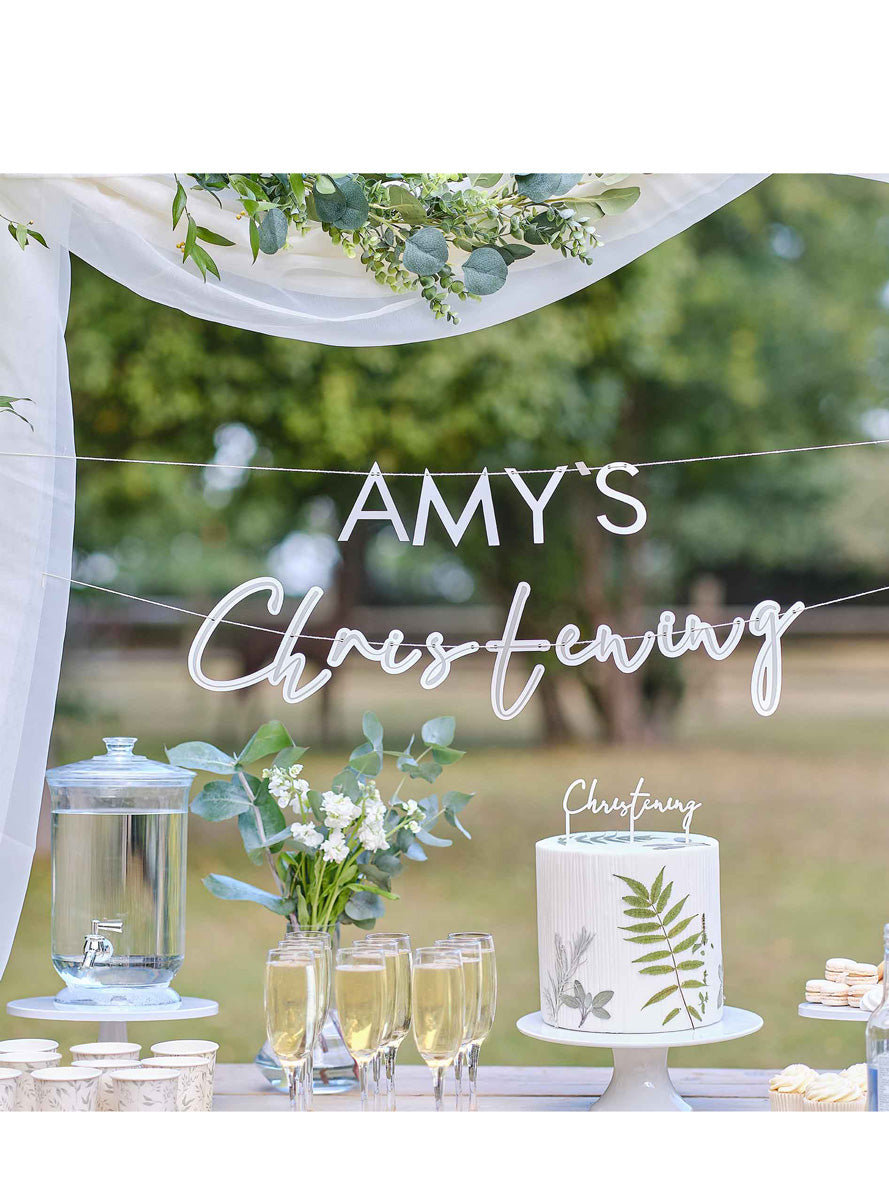 Christening Customisable Silver 150cm Bunting – Lifestyle Image