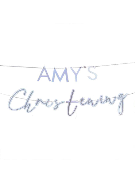 Christening Customisable Silver 150cm Bunting – Main Image