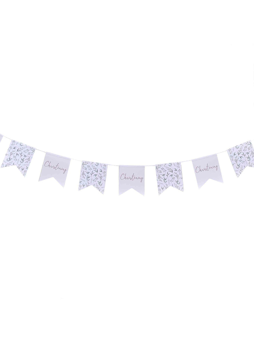 Christening Botanical White and Green Bunting – Main Image