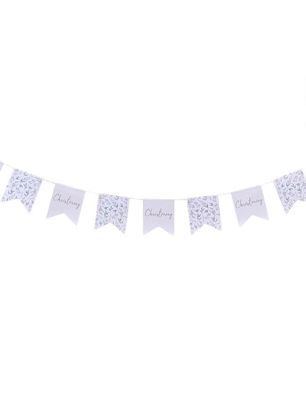 Christening Botanical White and Green Bunting – Main Image