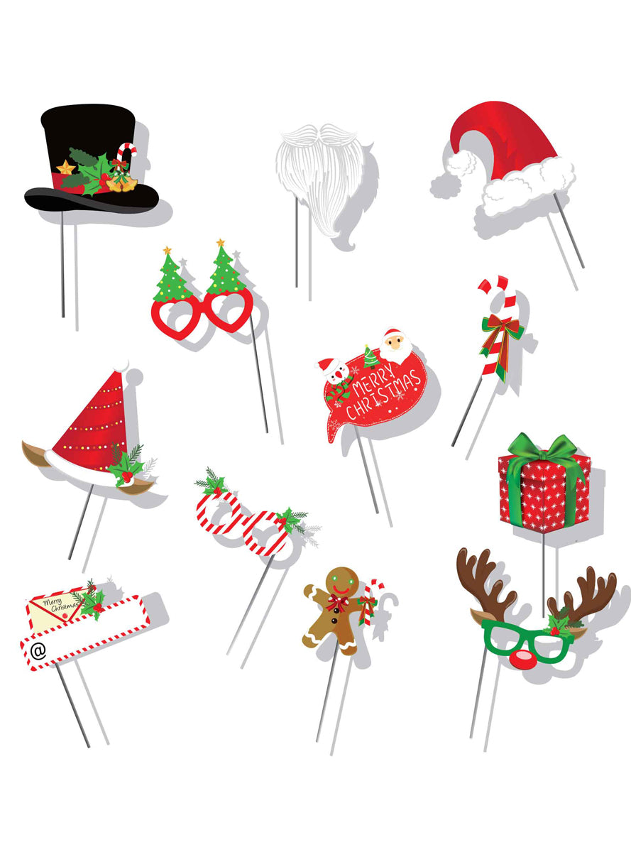 12 Piece Christmas Party Photo Booth Prop Set