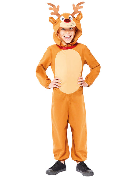 Brown Christmas Reindeer Kids Costume Onesie - Main Image