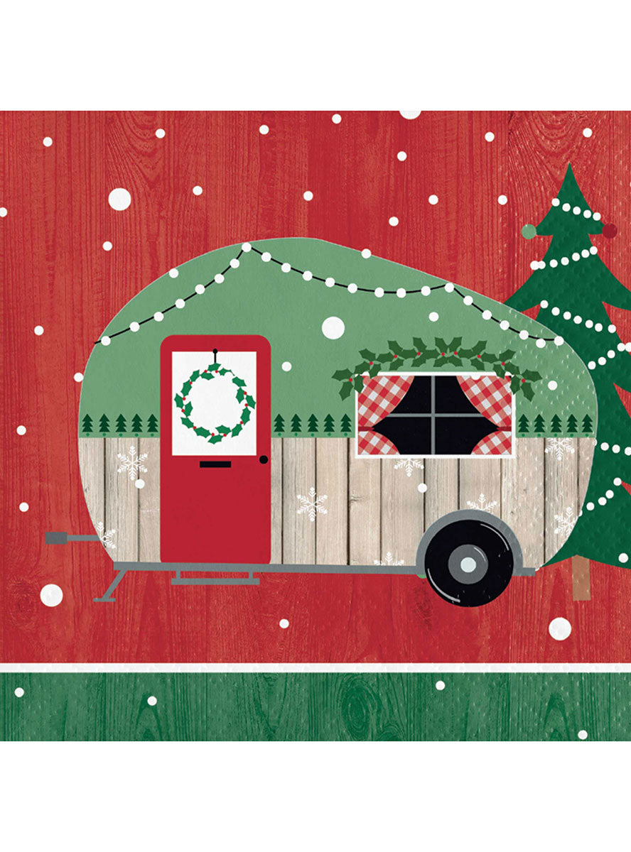 Red 16 Pack Christmas Campers Beverage Napkins
