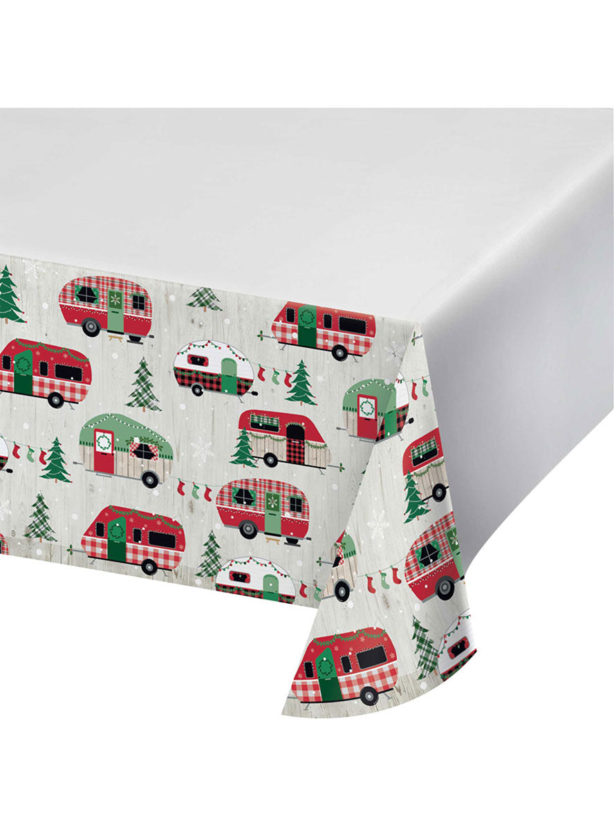 259cm Christmas Campers Border Print Paper Table Cover
