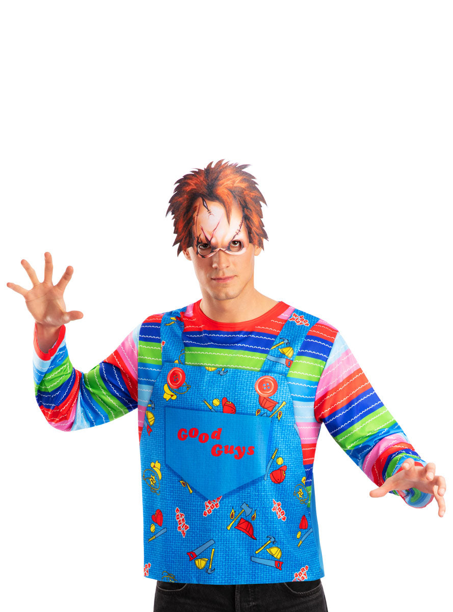 Chucky Mens Halloween Costume Top And Mask Set - Alternative Image