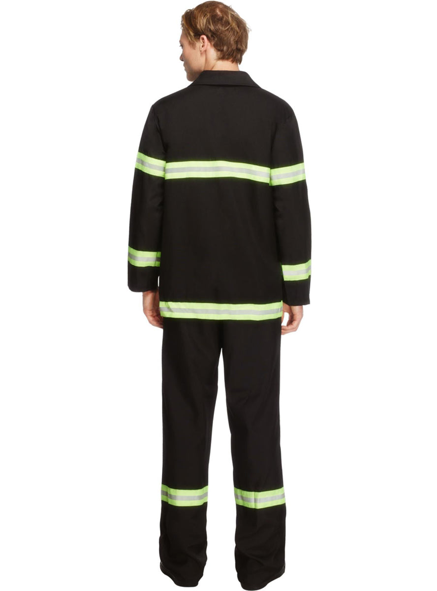 Mens black and yellow  fire fighter uniform costume - Back image