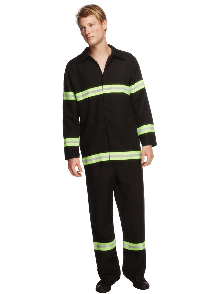 Mens black and yellow  fire fighter uniform costume - Main image