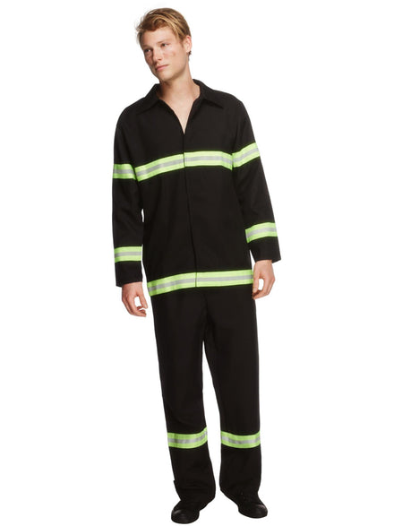 Mens black and yellow  fire fighter uniform costume - Main image