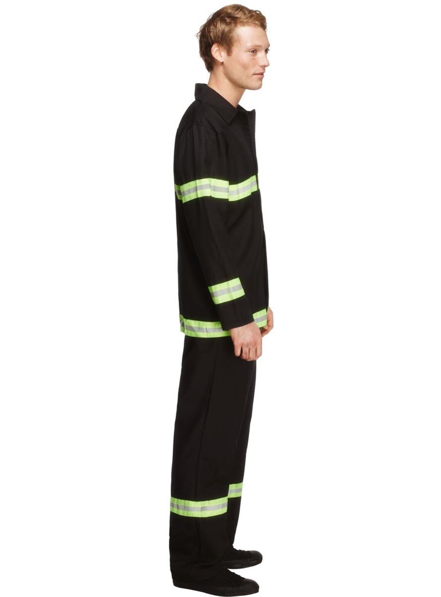 Mens black and yellow  fire fighter uniform costume - Side image