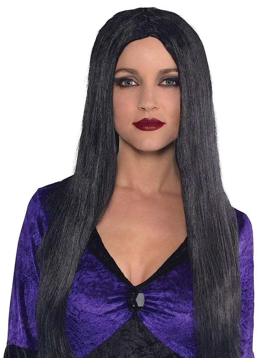 Long Black Halloween Witch Womens Wig - Main Image