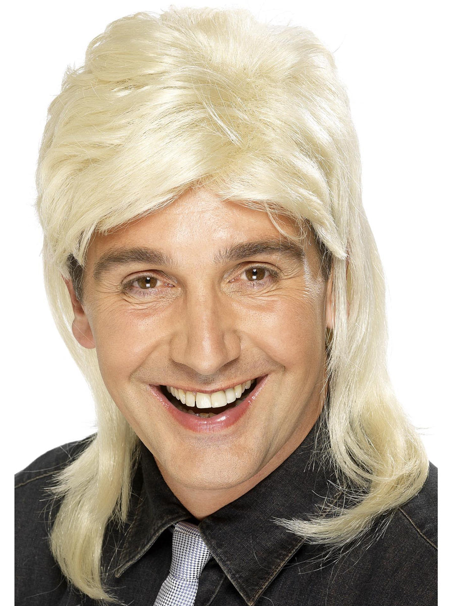 Mens Blonde 80s Mullet Costume Wig