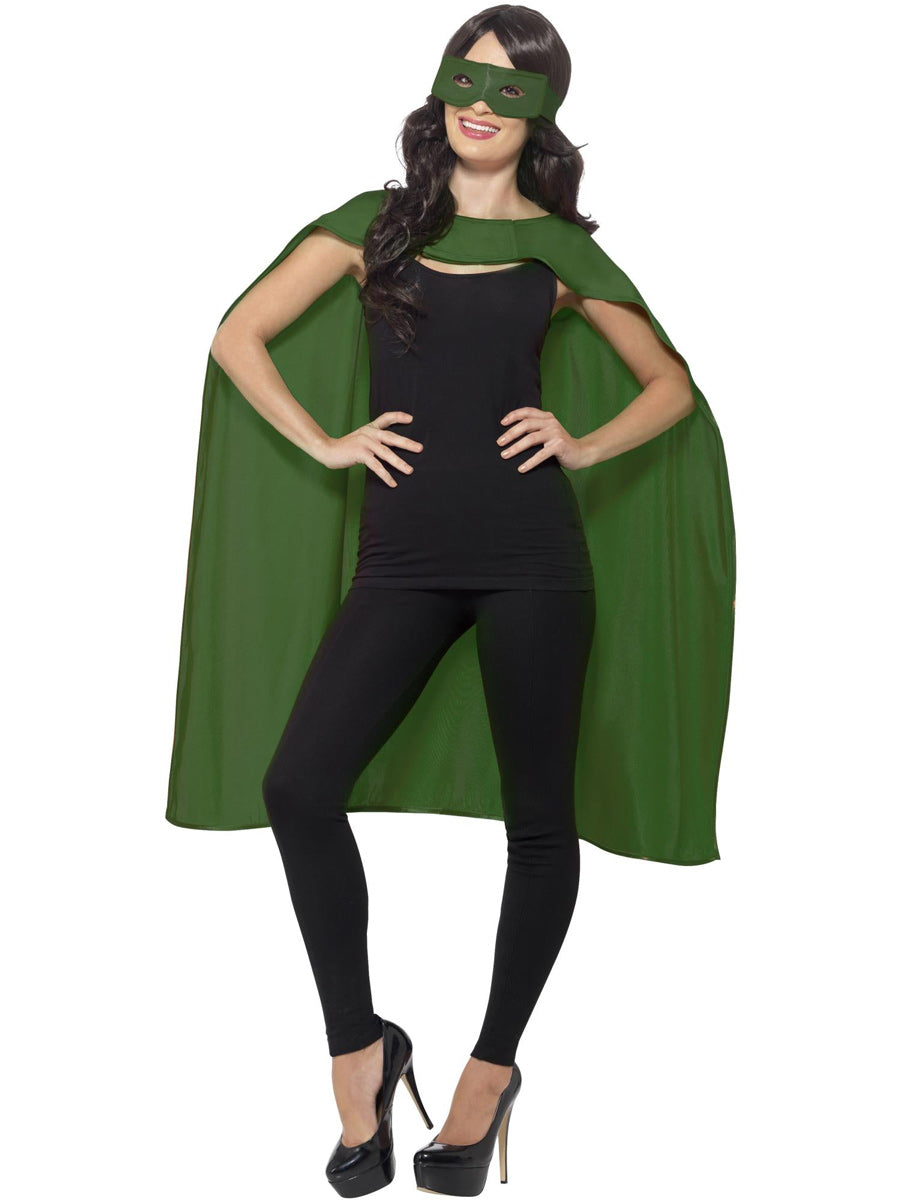 Womens Green Superhero Costume Cape And Mask Set - Main Image