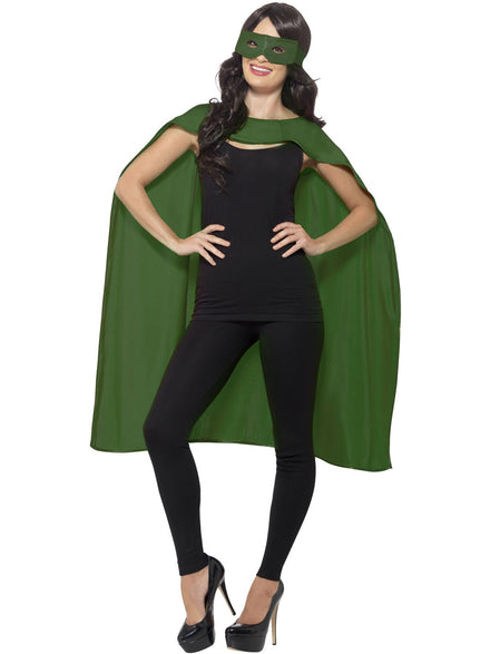 Womens Green Superhero Costume Cape And Mask Set - Main Image