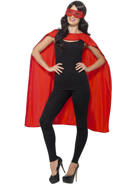 Womens Red Superhero Costume Cape And Mask Set - Main Image