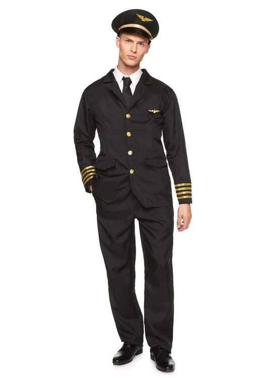 Classic Black Airline Pilot Mens Costume - Alternative Image