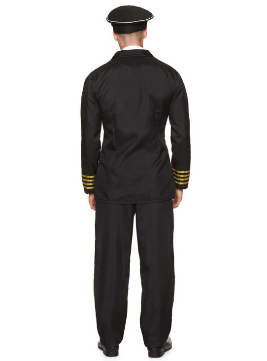 Classic Black Airline Pilot Mens Costume - Back Image