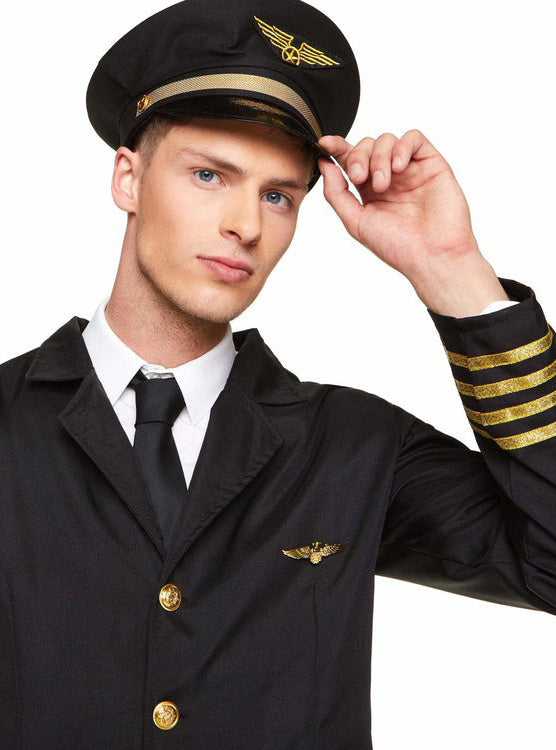 Classic Black Airline Pilot Mens Costume - Close Image