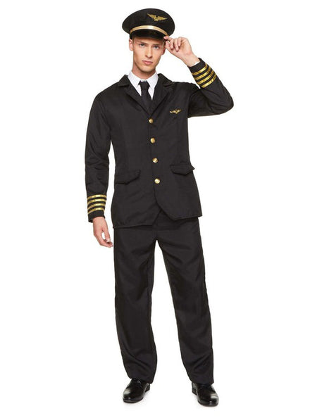 Classic Black Airline Pilot Mens Costume - Main Image