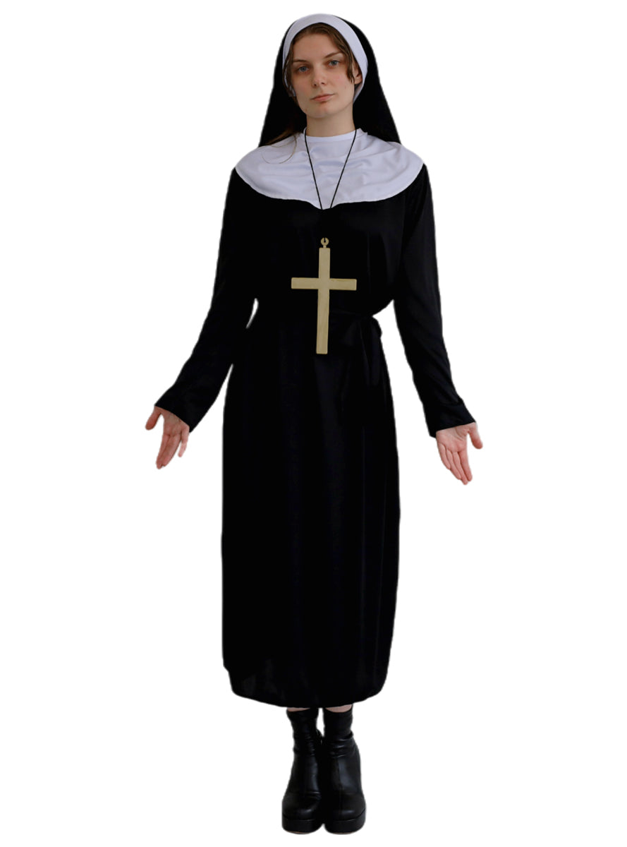 Women's Classic Black Nun Dress Up Costume - Front Image 