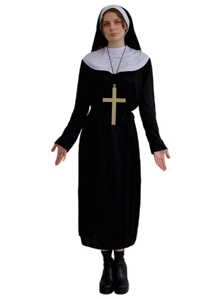 Women's Classic Black Nun Dress Up Costume - Front Image 
