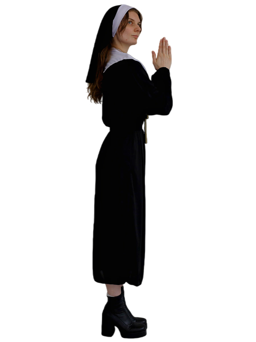 Women's Classic Black Nun Dress Up Costume - Side Image