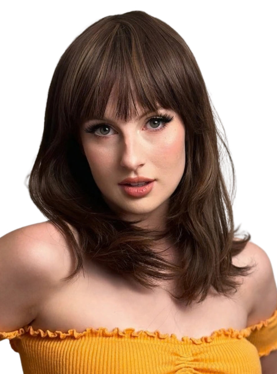 Cleo Caramel Brown Heat Resistant Wig with Fringe