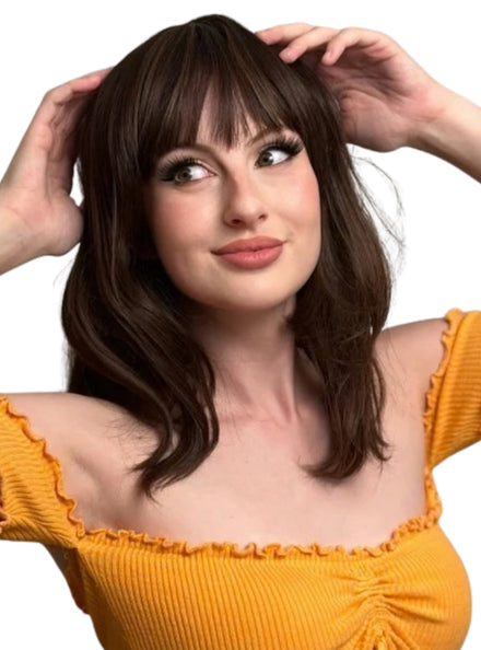 Cleo Caramel Brown Heat Resistant Wig with Fringe