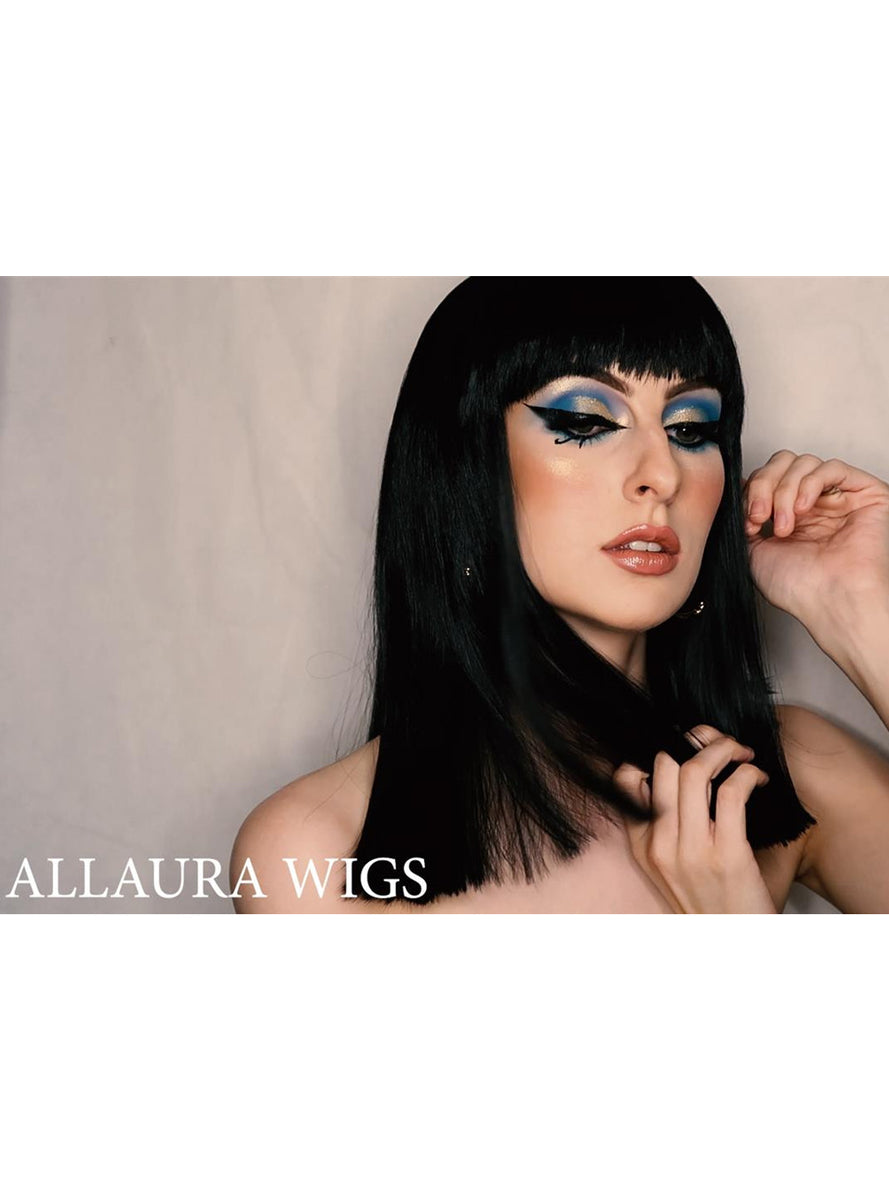 Cleopatra Womens Black Costume Wig with Fringe - Lifestyle Image 2