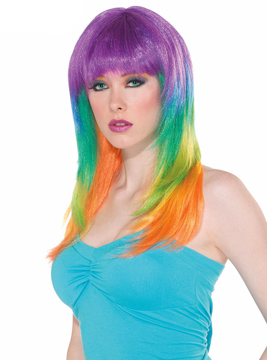 Womens Layered Rainbow Costume Wig With Fringe - Main Image