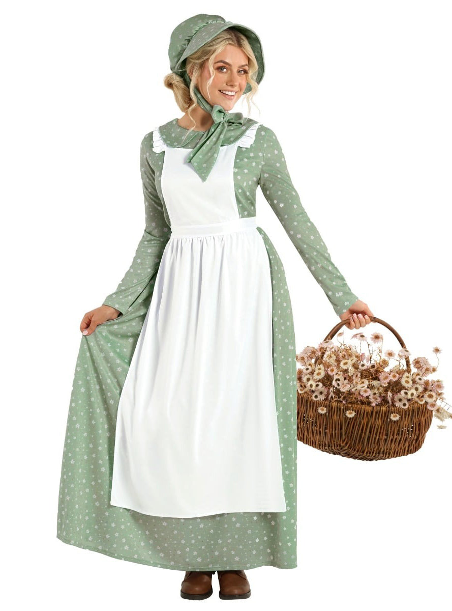 Colonial American Prairie Plus Size Womens Green Costume - Alternative Image 1