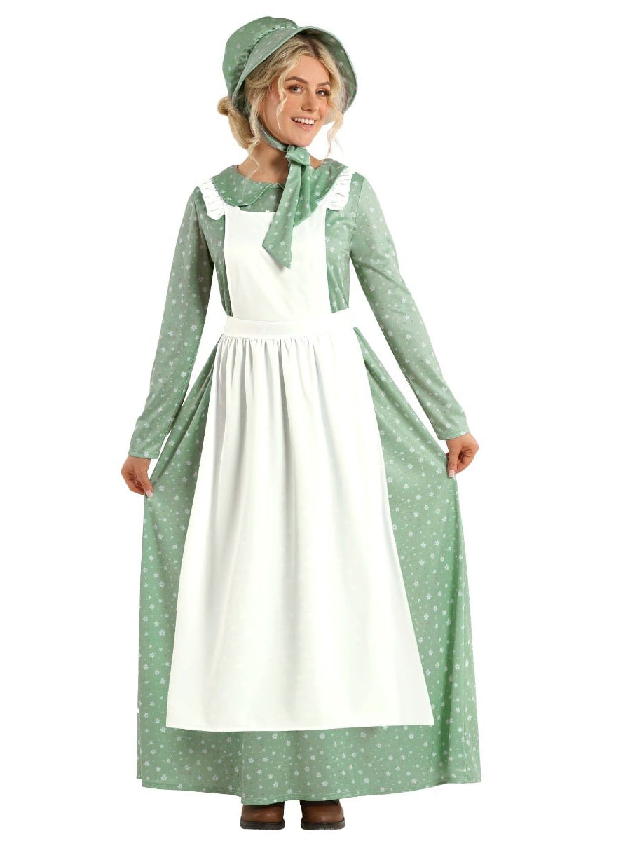 Colonial American Prairie Womens Green Costume - Alternative Image 2