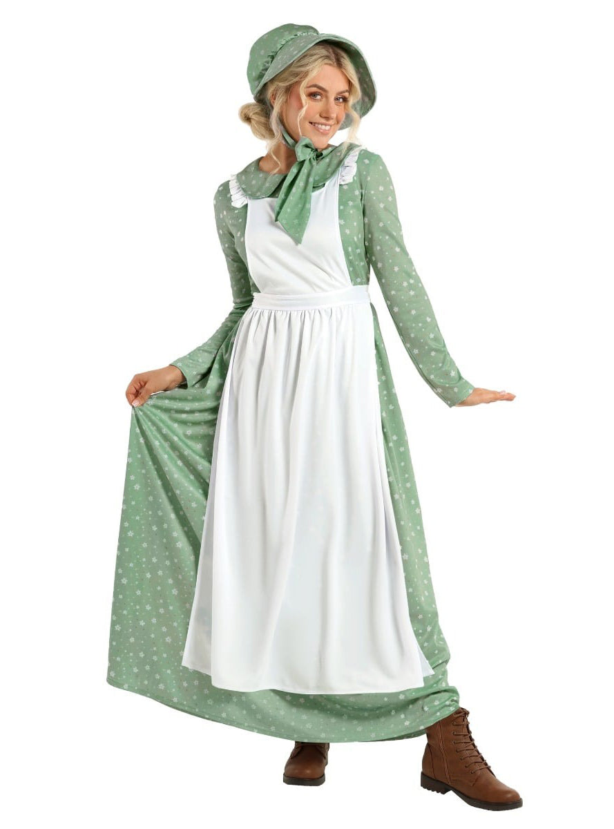 Colonial American Prairie Womens Green Costume - Alternative Image 3