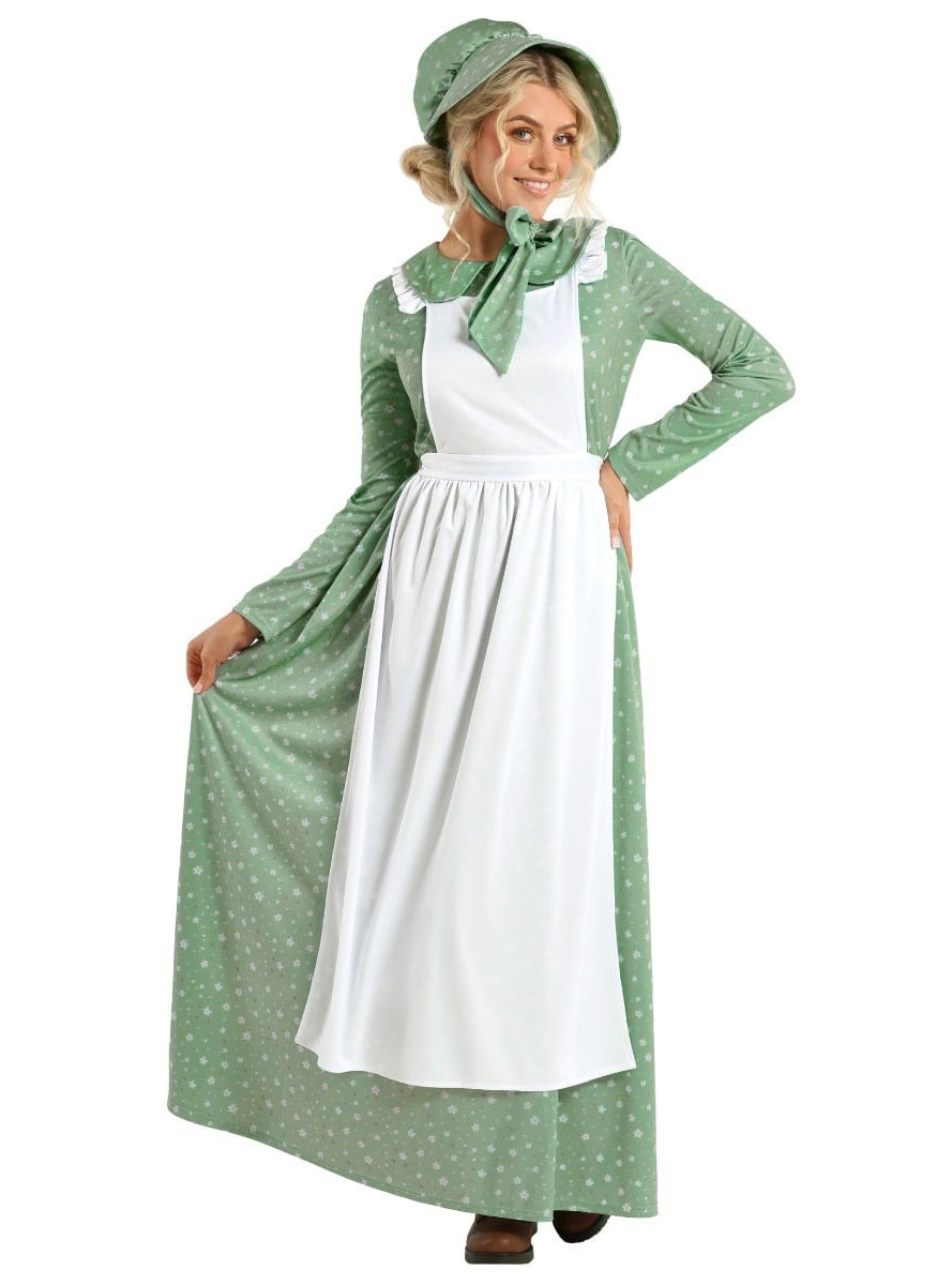 Colonial American Prairie Womens Green Costume - Alternative Image 4