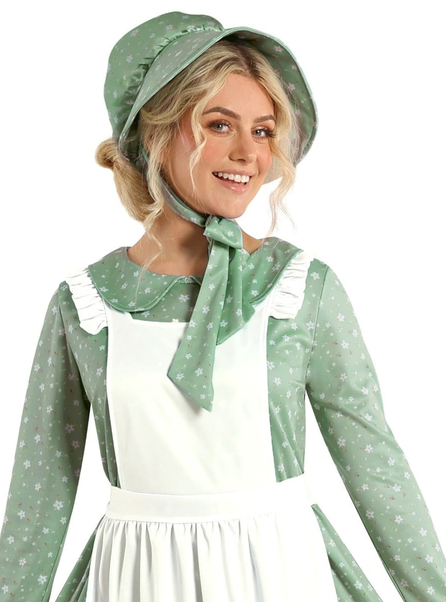 Colonial American Prairie Womens Green Costume - Close Image